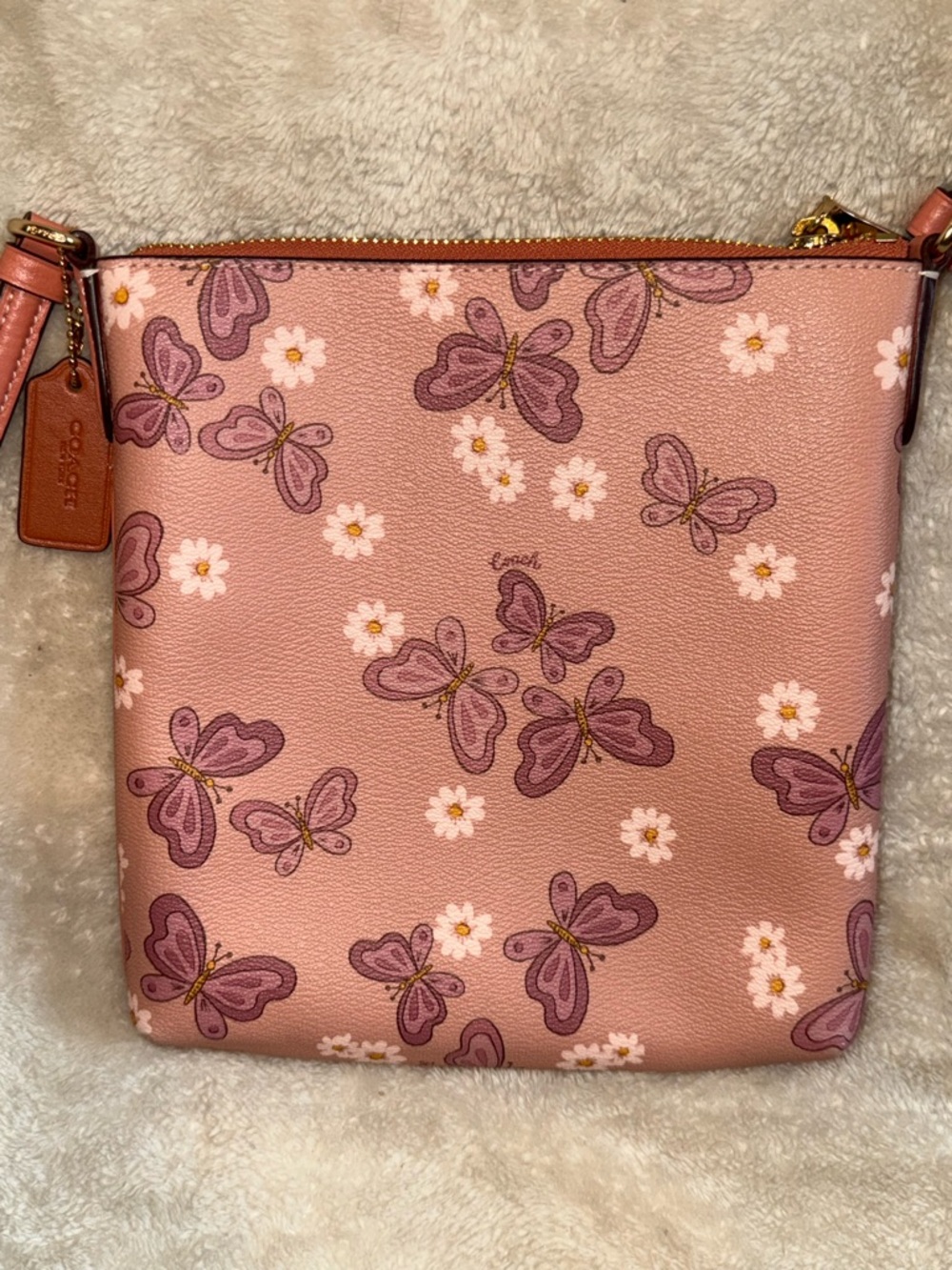 Y2K Coach Pink Mini Rowan File Pink Butterfly Daisy Floral Crossbody Bag Hangtag - Picture 2 of 13
